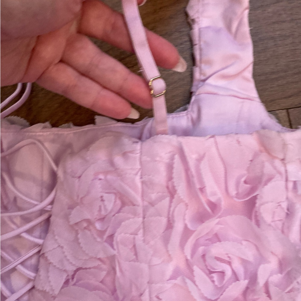 Oh Polly NWT Posy Floral Appliqué Corset Mini Dress Lilac Pink Women’s 10 - Picture 11 of 16
